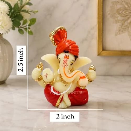 Gold Art India Lord Ganesha Idol 7.6 cm (3 x 3 x 2 inches) | Traditional Religious Polyresin Sculpture thumbnail 2