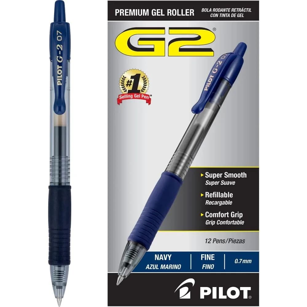 PILOT G2 Gel Roller Pens, Fine Point 0.7 mm, Navy Ink, 12 Count | Smooth Ink Flow for Office & School - view 2