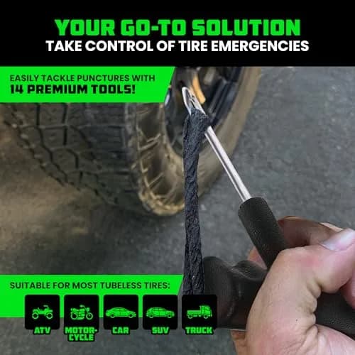 Rhino USA Compact Tire Plug Kit 14-Piece Set | Emergency Flat Tire Repair Tool for Cars, Trucks, Motorcycles thumbnail 4
