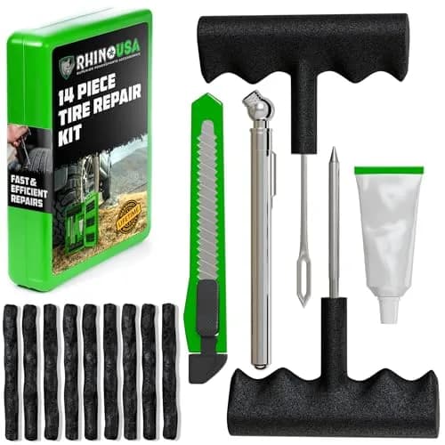 Rhino USA Compact Tire Plug Kit 14-Piece Set | Emergency Flat Tire Repair Tool for Cars, Trucks, Motorcycles thumbnail 1