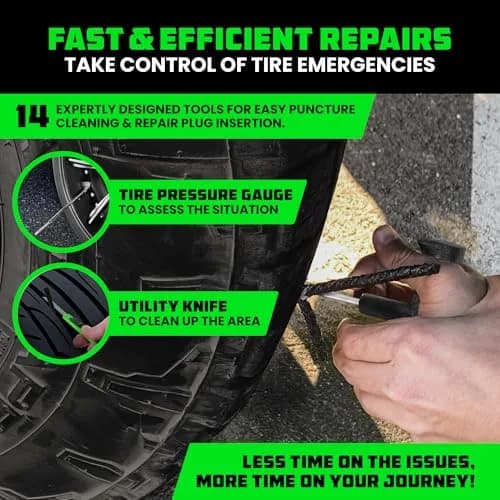 Rhino USA Compact Tire Plug Kit 14-Piece Set | Emergency Flat Tire Repair Tool for Cars, Trucks, Motorcycles thumbnail 2