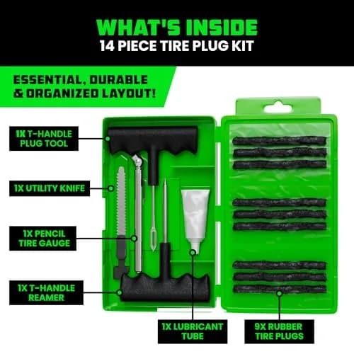 Rhino USA Compact Tire Plug Kit 14-Piece Set | Emergency Flat Tire Repair Tool for Cars, Trucks, Motorcycles thumbnail 3