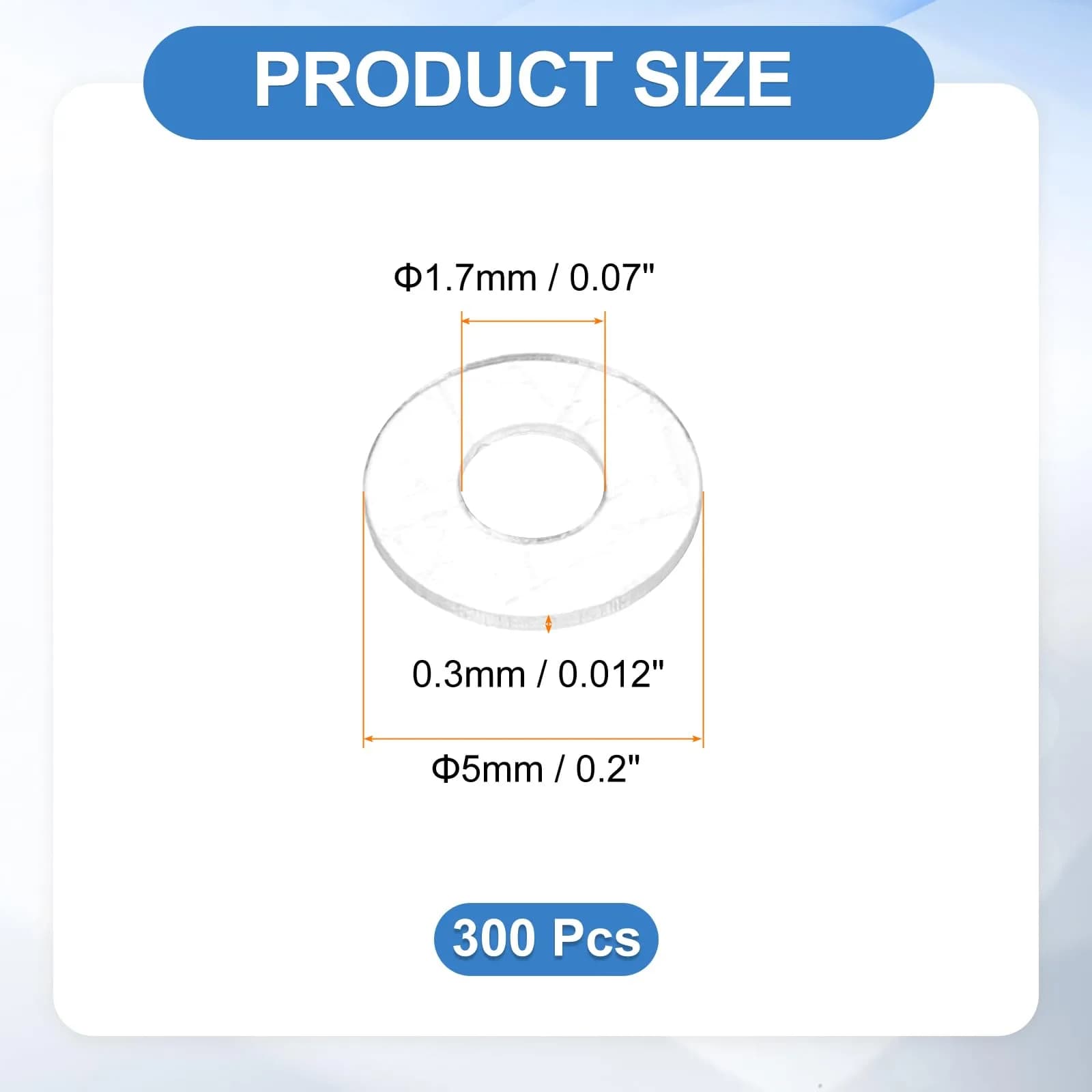 HARFINGTON M1.7 PVC Flat Washers 300pcs 1.7mm ID 5mm OD 0.3mm Thick | Sealing Gasket Ring Spacer Metric Round Washers - view 2