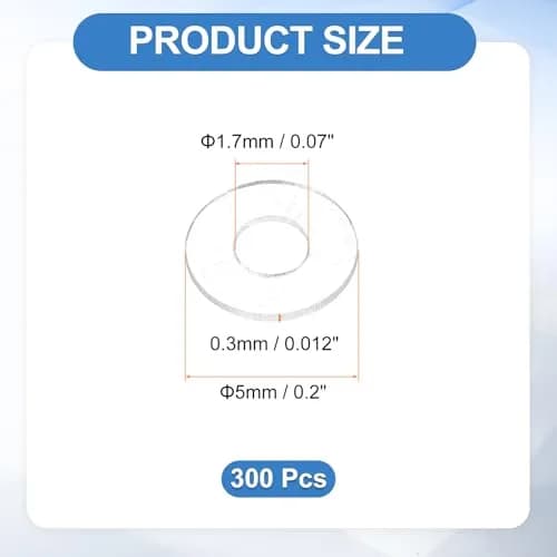 HARFINGTON M1.7 PVC Flat Washers 300pcs 1.7mm ID 5mm OD 0.3mm Thick | Sealing Gasket Ring Spacer Metric Round Washers thumbnail 2