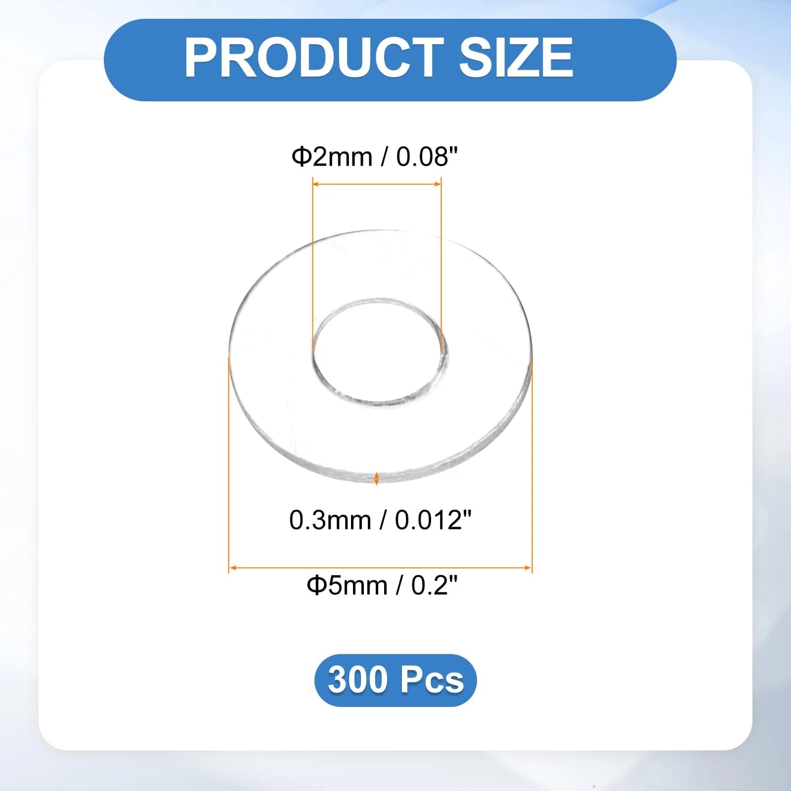 HARFINGTON M2 PVC Flat Washers 2mm ID x 5mm OD x 0.3mm Thick | 300-Piece Pack for Sealing & Gasket Applications - view 2