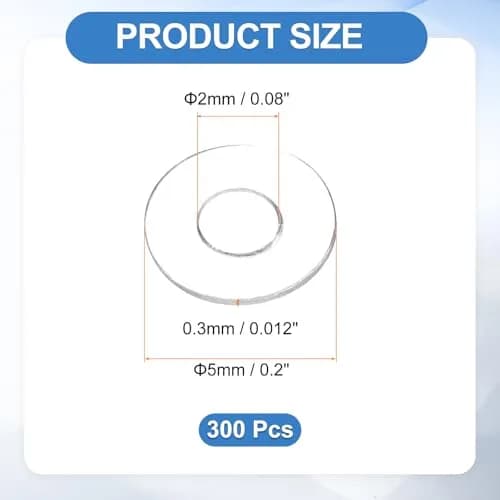 HARFINGTON M2 PVC Flat Washers 2mm ID x 5mm OD x 0.3mm Thick | 300-Piece Pack for Sealing & Gasket Applications thumbnail 2