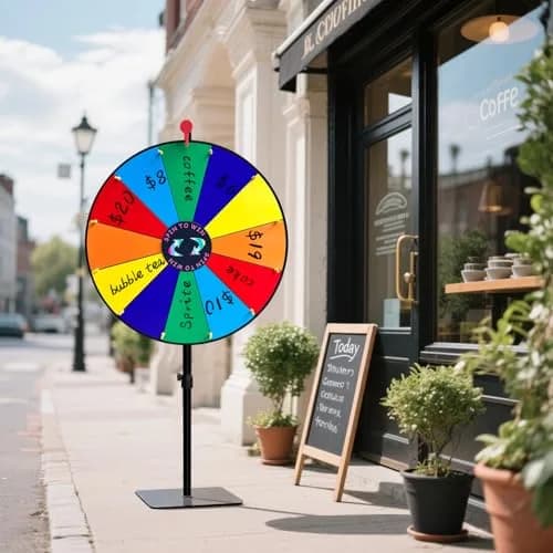 LRMBKM Heavy Duty Spinning Prize Wheel 62.23cm (24 inch) | Adjustable Height 86cm-155cm (34"-61") with 12 Slots & Dry Erase Marker thumbnail 5