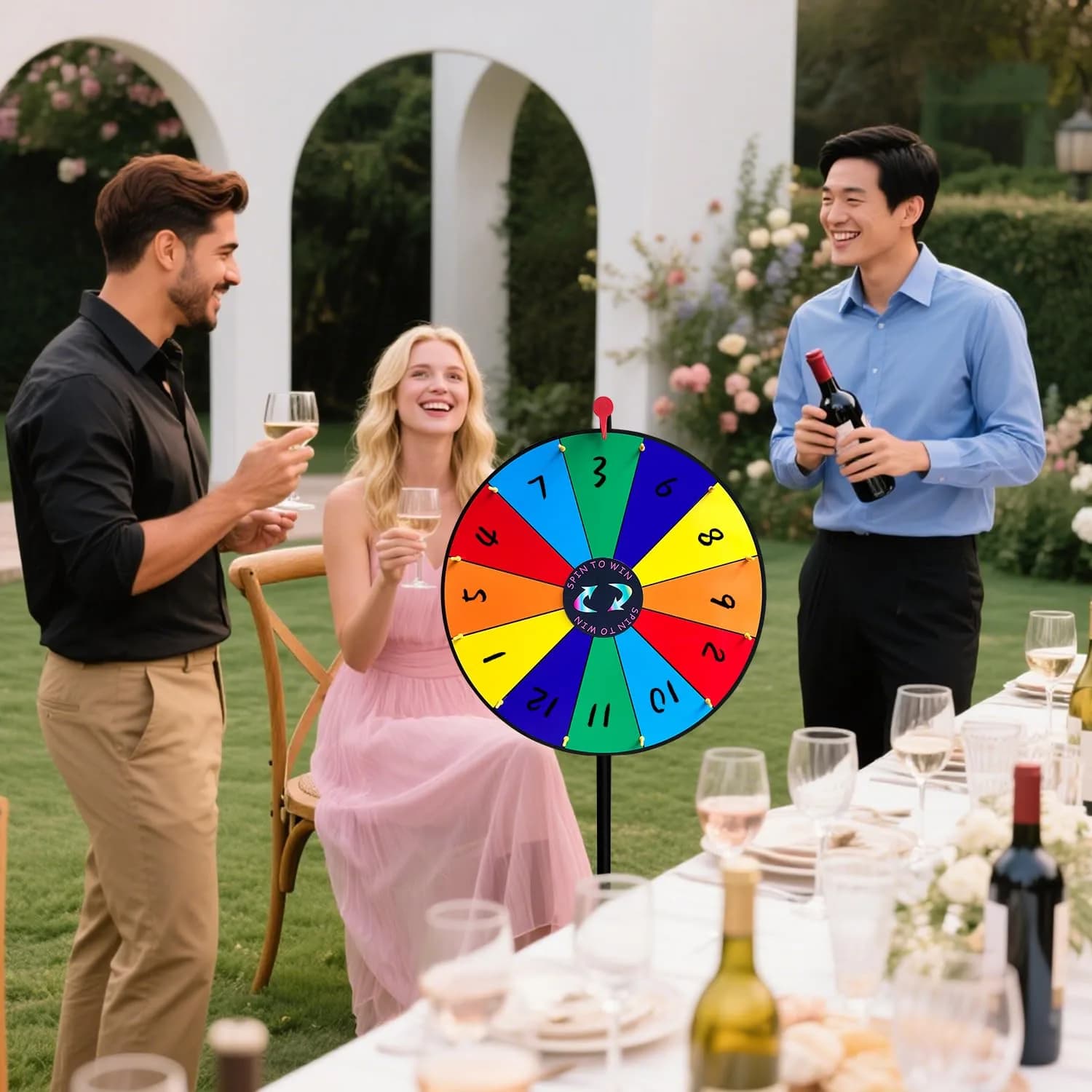 LRMBKM Heavy Duty Spinning Prize Wheel 62.23cm (24 inch) | Adjustable Height 86cm-155cm (34"-61") with 12 Slots & Dry Erase Marker - view 6