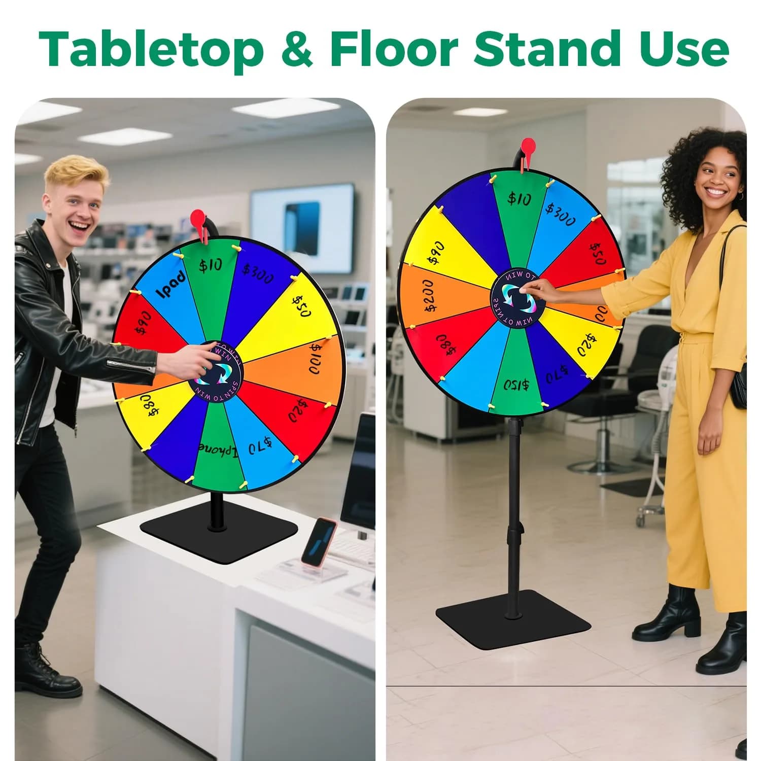 LRMBKM Heavy Duty Spinning Prize Wheel 62.23cm (24 inch) | Adjustable Height 86cm-155cm (34"-61") with 12 Slots & Dry Erase Marker - view 7