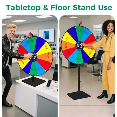 LRMBKM Heavy Duty Spinning Prize Wheel 62.23cm (24 inch) | Adjustable Height 86cm-155cm (34"-61") with 12 Slots & Dry Erase Marker thumbnail 7