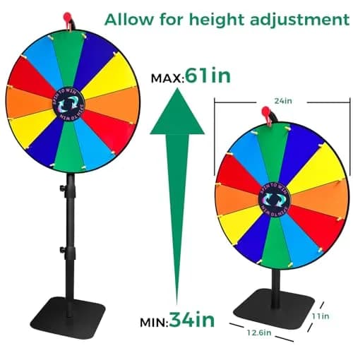 LRMBKM Heavy Duty Spinning Prize Wheel 62.23cm (24 inch) | Adjustable Height 86cm-155cm (34"-61") with 12 Slots & Dry Erase Marker thumbnail 2