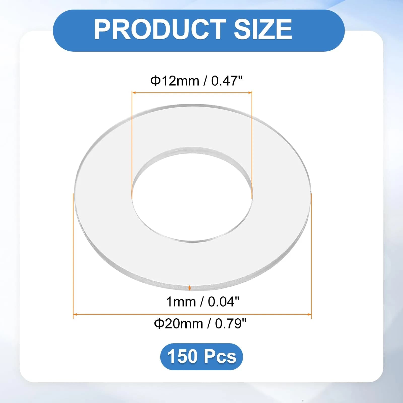 HARFINGTON M12 PVC Flat Washers 150pcs 12mm ID x 20mm OD x 1mm Thick | Sealing Gasket for Plumbing & Doors - view 2