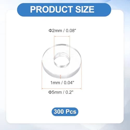 HARFINGTON M2 PVC Flat Washers 2mm ID x 5mm OD x 1mm Thick (300-Pack) | Sealing Gasket for Pipes & Doors thumbnail 2