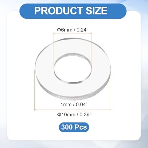 HARFINGTON M6 PVC Flat Washers 6mm ID 10mm OD 1mm Thick | 300-Piece Sealing Gasket Set thumbnail 2