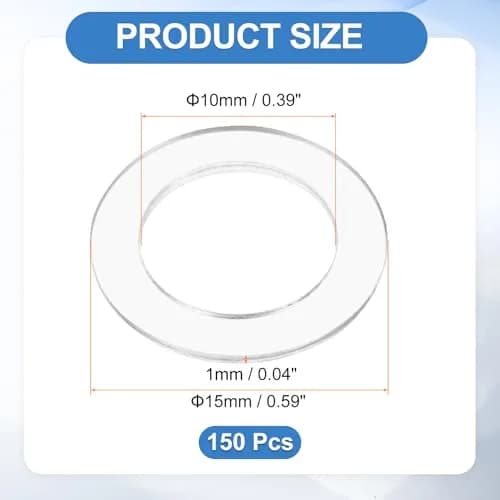 HARFINGTON M10 PVC Flat Washers 150pcs 10mm ID x 15mm OD x 1mm Thick | Sealing Gasket Ring Spacer for Pipes & Doors thumbnail 2