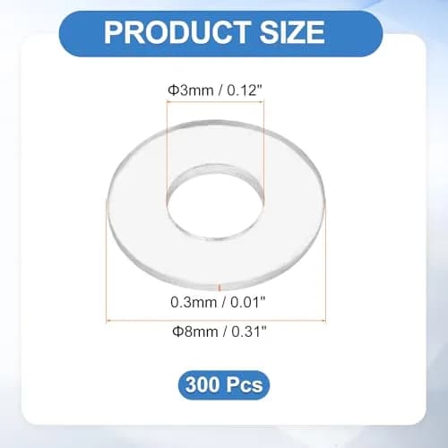 HARFINGTON M3 PVC Flat Washers 3mm ID 8mm OD 0.3mm Thick | 300-Pack Sealing Gasket Rings thumbnail 2