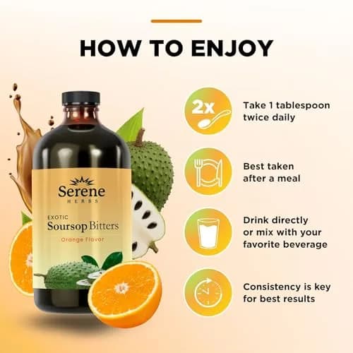 Serene Herbs Soursop Bitters Liquid 16 fl oz (473 ml) | Organic Gut Support, Energy & Immune Boost thumbnail 4