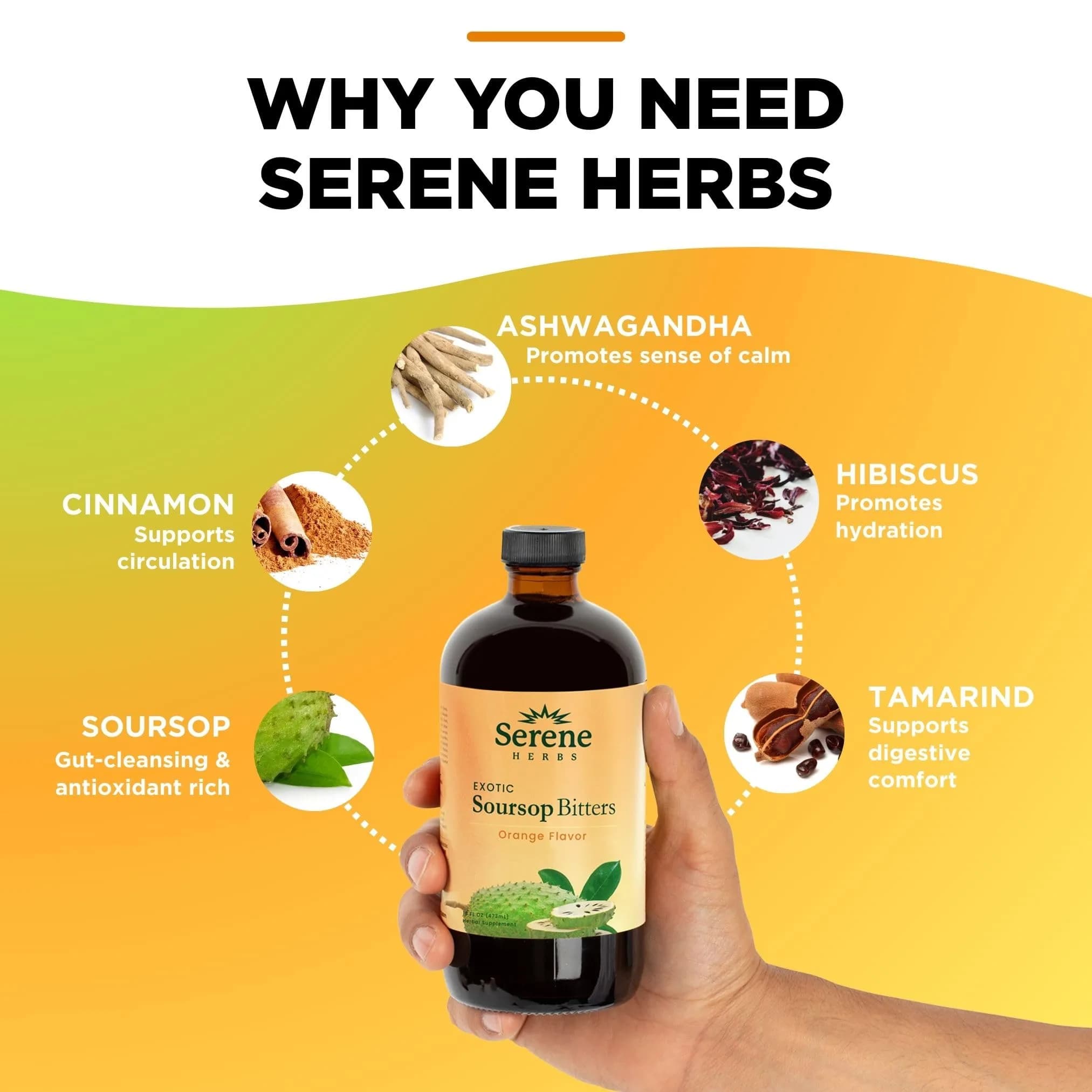 Serene Herbs Soursop Bitters Liquid - Orange Flavour, 16 Fl Oz (Pack of 1) | Gut Cleanse & Detox Support - view 3