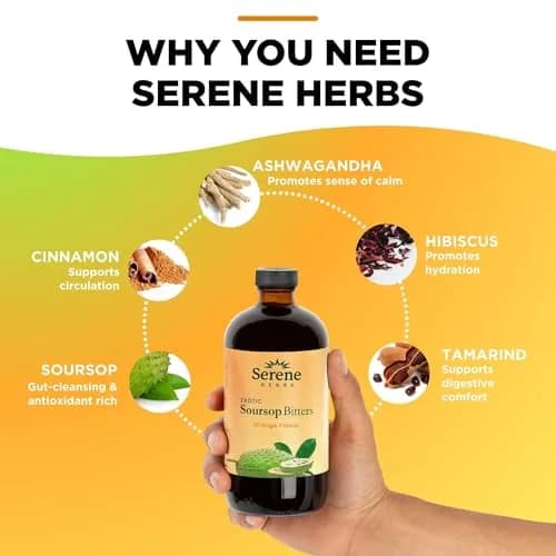 Serene Herbs Soursop Bitters Liquid 16 fl oz (473 ml) | Organic Gut Support, Energy & Immune Boost thumbnail 3