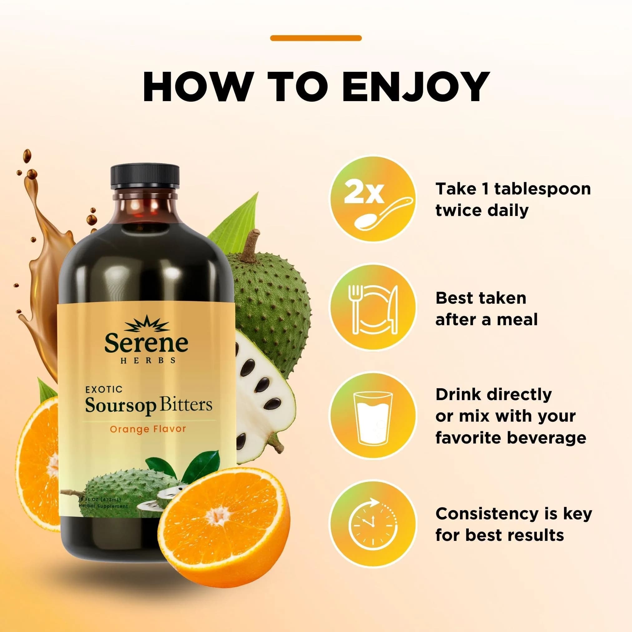 Serene Herbs Soursop Bitters Liquid - Orange Flavour, 16 Fl Oz (Pack of 1) | Gut Cleanse & Detox Support - view 4