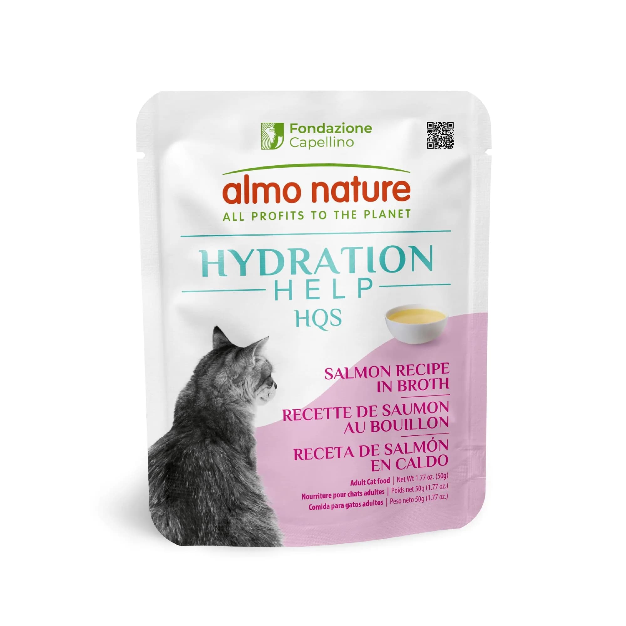 almo nature HQS Hydration Help - Wet Cat Food Salmon Broth with Salmon Fillet, Flake & Broth, 1.77oz Pack of 12 | Supports Hydration & Urinary Health - main product image