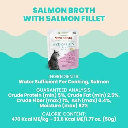 almo nature HQS Hydration Help - Wet Cat Food Salmon Broth with Salmon Fillet, Flake & Broth, 1.77oz Pack of 12 | Supports Hydration & Urinary Health thumbnail 5