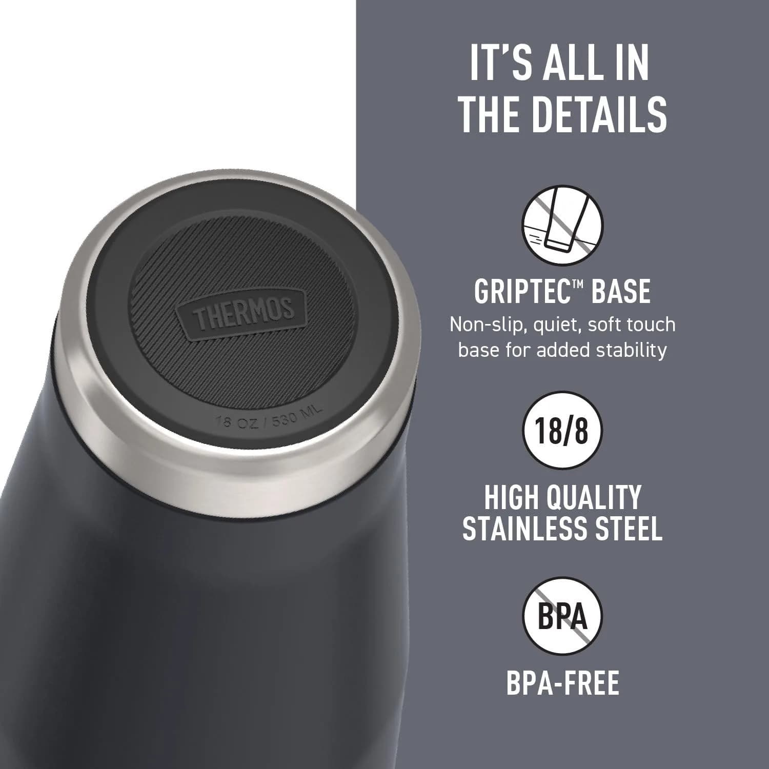 THERMOS Icon Series Stainless Steel Tumbler with Slide Lock 18 Ounce (532ml) Granite | Keeps Drinks Hot or Cold for Hours - view 4