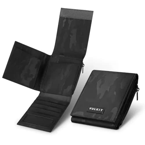 VULKIT Mens Wallet RFID Blocking Card Holder Minimalist Bi-Fold Camouflage Black | 20+ Card Capacity, Water-Resistant, Lightweight thumbnail 1