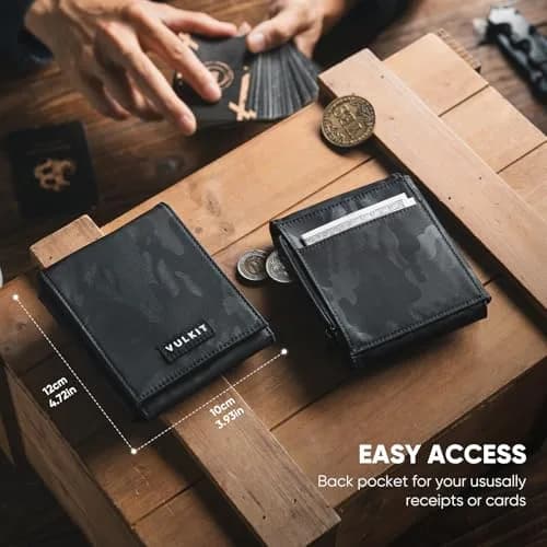 VULKIT Mens Wallet RFID Blocking Card Holder Minimalist Bi-Fold Camouflage Black | 20+ Card Capacity, Water-Resistant, Lightweight thumbnail 4