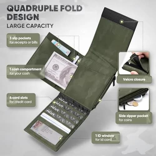 VULKIT Mens Wallet RFID Blocking Card Holder Minimalist Bi-Fold Camouflage Green | 20+ Card Capacity, Water-Resistant, Lightweight thumbnail 2