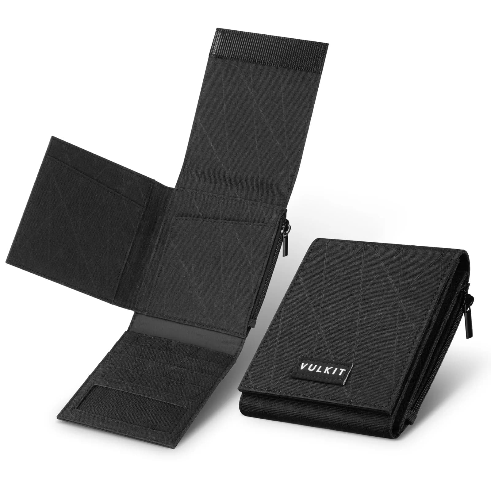 VULKIT Mens Wallet RFID Blocking Card Holder Minimalist Tri-Fold Black | Durable Nylon, 20+ Card Capacity