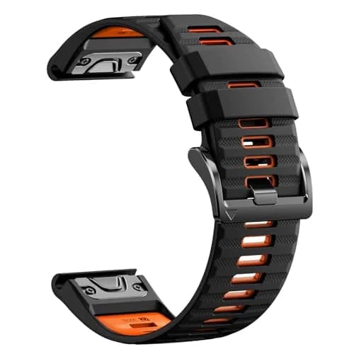 NotoCity 22mm Silicone Watch Band for Garmin Fenix 8/7/6/5 Series 47mm | Black/Orange, Secure Fit thumbnail 1