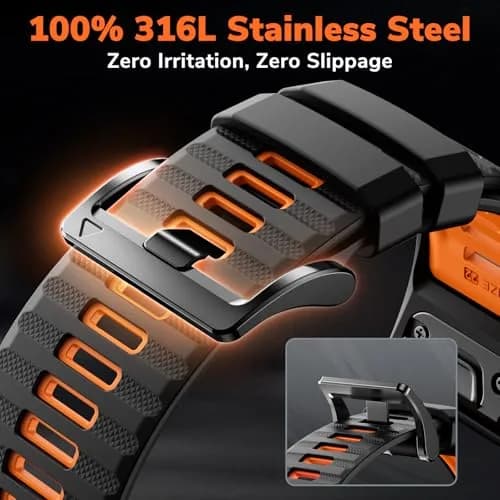 NotoCity 22mm Silicone Watch Band for Garmin Fenix 8/7/6/5 Series 47mm | Black/Orange, Secure Fit thumbnail 2