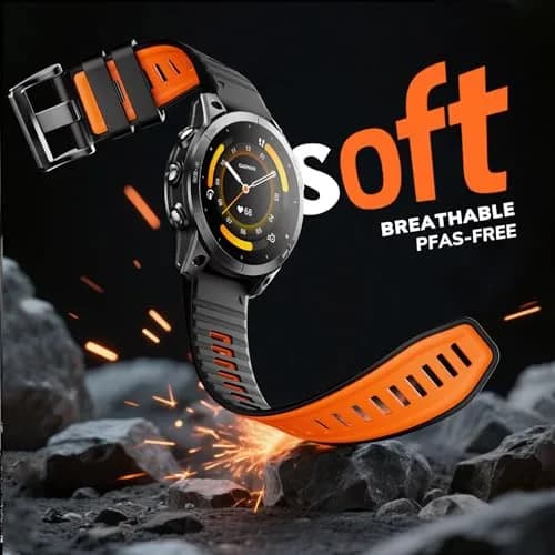 NotoCity 22mm Silicone Watch Band for Garmin Fenix 8/7/6/5 Series 47mm | Black/Orange, Secure Fit thumbnail 3