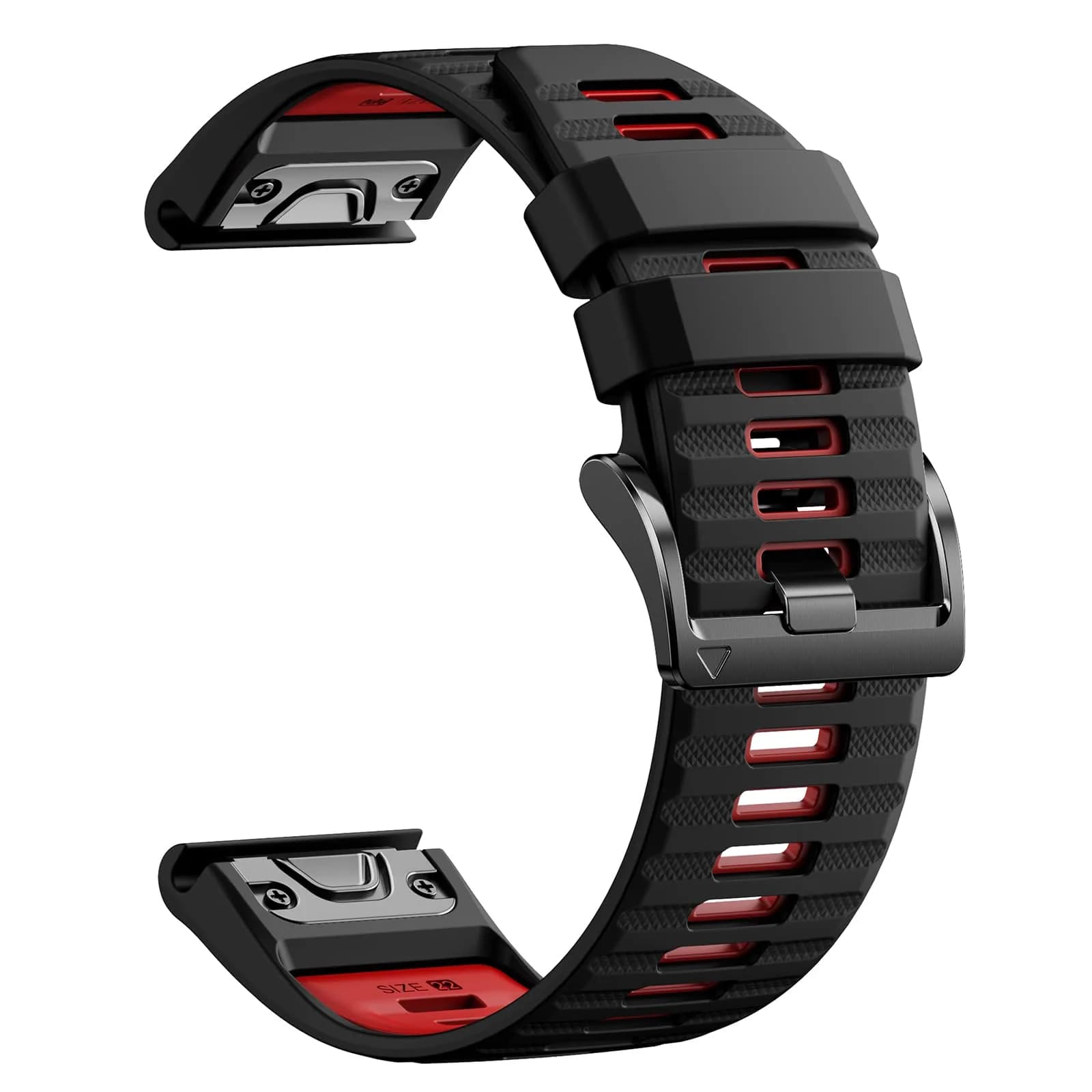 NotoCity Quickfit 22mm Silicone Watch Band for Garmin Fenix 8/7/6/5 Series, 160mm-210mm Wrist (Brown/Gray) — Black/Red
