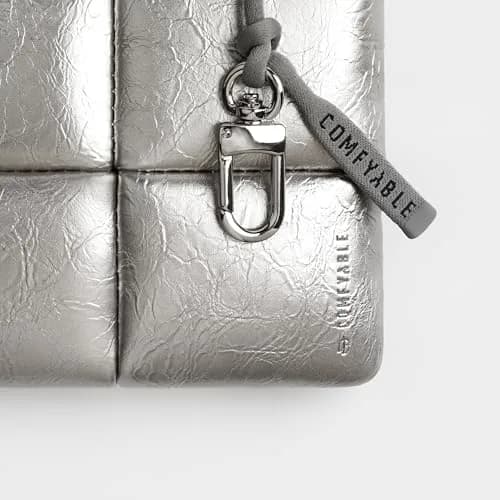 Comfyable Puffy Coin Purse Pouch Small Organizer Silver | Water-Repellent PU Leather with Hidden Lanyard thumbnail 4