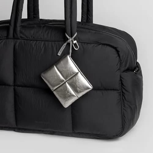 Comfyable Puffy Coin Purse Pouch Small Organizer Silver | Water-Repellent PU Leather with Hidden Lanyard thumbnail 5