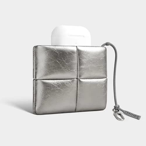 Comfyable Puffy Coin Purse Pouch Small Organizer Silver | Water-Repellent PU Leather with Hidden Lanyard thumbnail 2