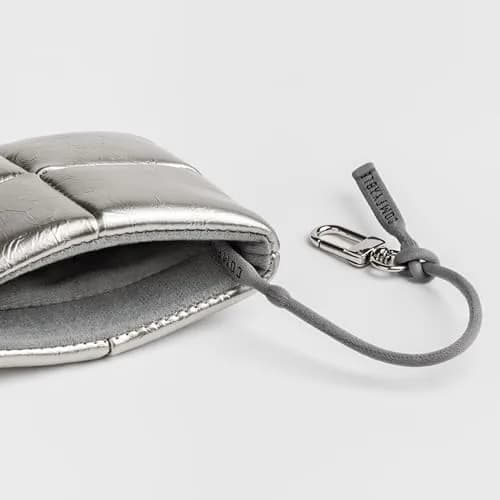 Comfyable Puffy Coin Purse Pouch Small Organizer Silver | Water-Repellent PU Leather with Hidden Lanyard thumbnail 3