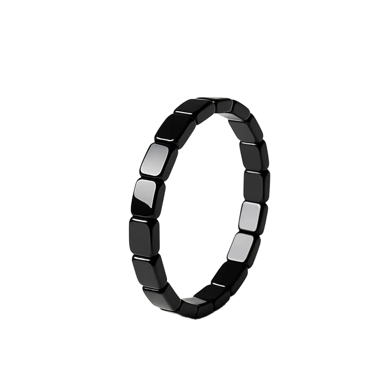 DivaGlamz Hematite Bracelet for Men | Natural Hematite Beaded Stretch Healing Jewelry — Black Square