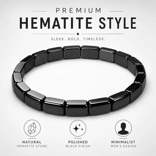 DivaGlamz Hematite Bracelet for Men | Natural Hematite Beaded Stretch Healing Jewelry thumbnail 2