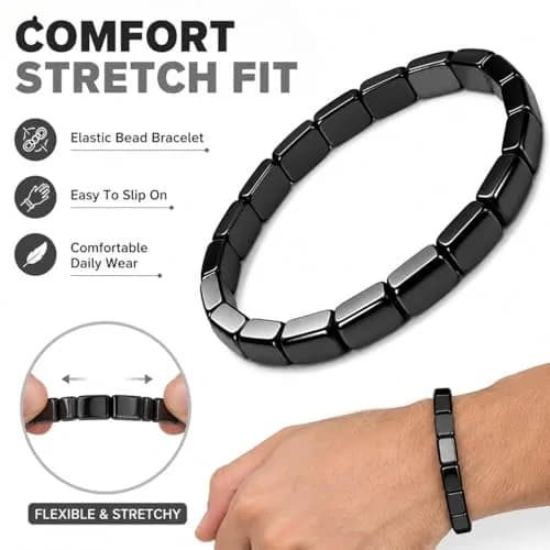 DivaGlamz Hematite Bracelet for Men | Natural Hematite Beaded Stretch Healing Jewelry thumbnail 3