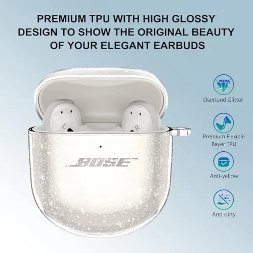 Aircawin Case for Bose QuietComfort Earbuds II & Ultra 2022/2023 | Clear Glitter TPU Cover thumbnail 2
