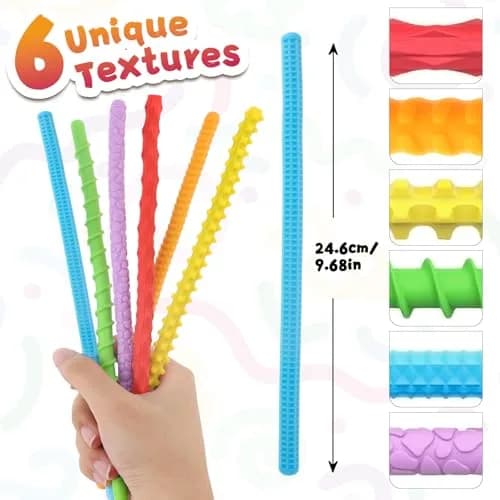 ddLUCK Textured Silicone Sensory Fidget Sticks 6 Pack | Calming, Portable & Easy to Clean thumbnail 4