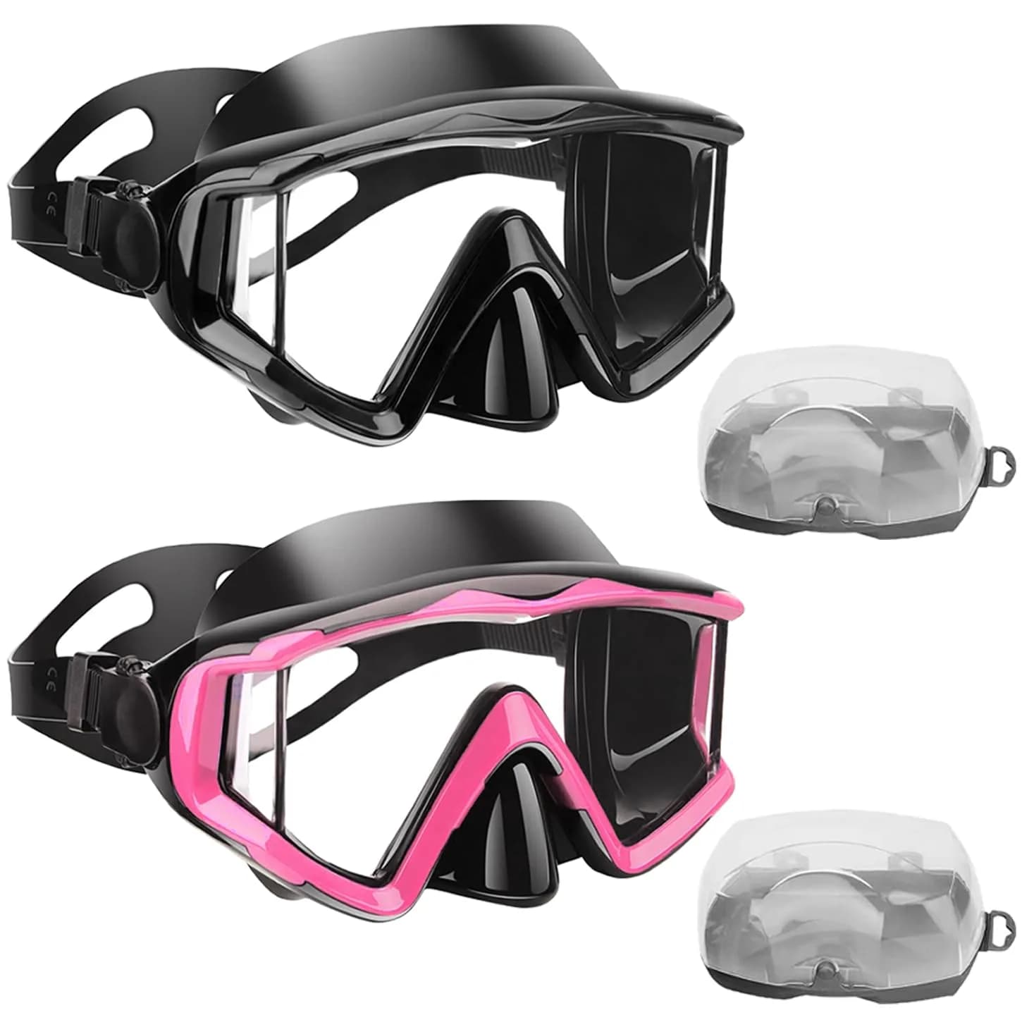 AQUA A DIVE SPORTS Adult Diving Mask - Black+Pink, 180° Wide View Anti-Fog - main product image
