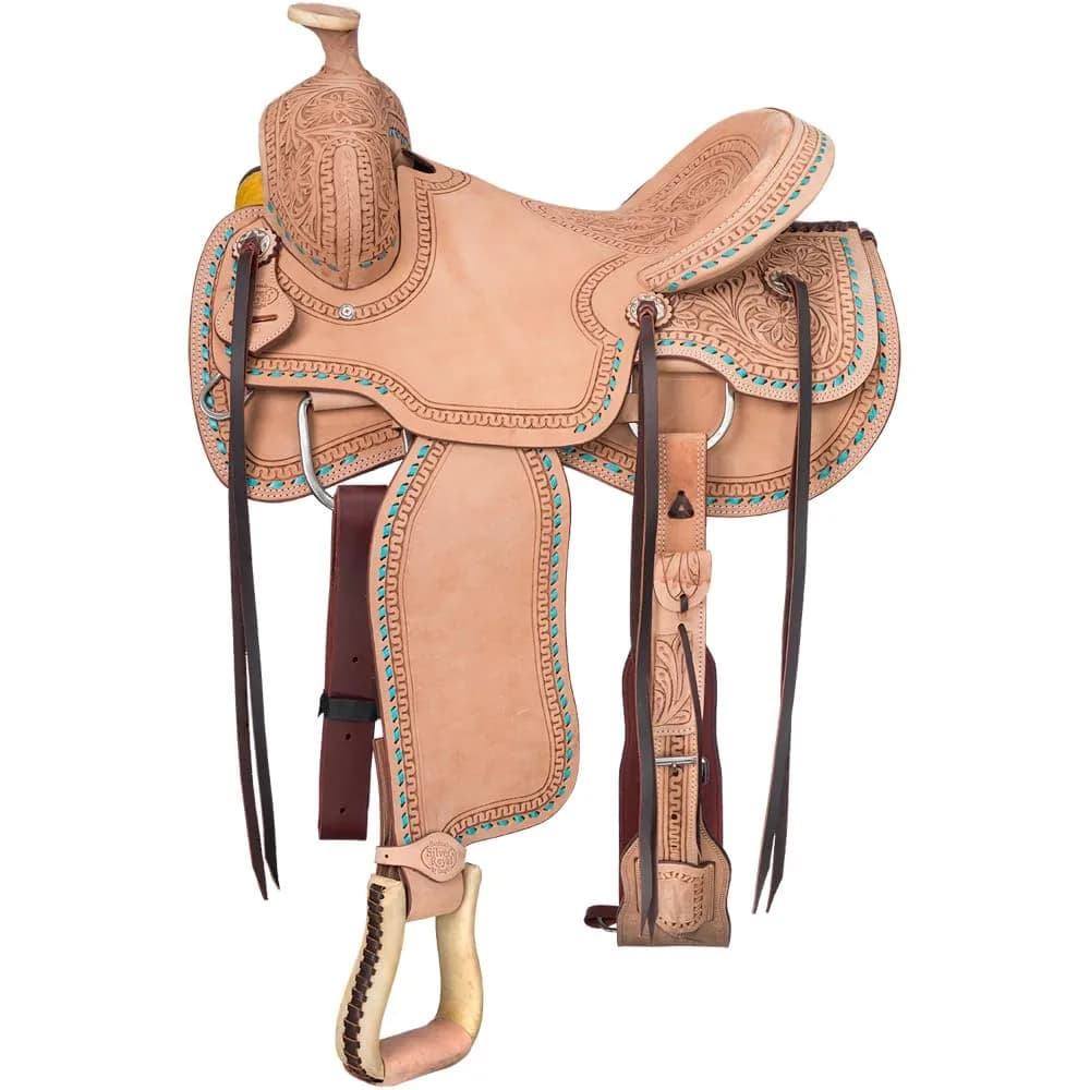 Silver Royal Randolph Roper Saddle - Turquoise - 15" | Durable Leather Equestrian Tack — Turquoise