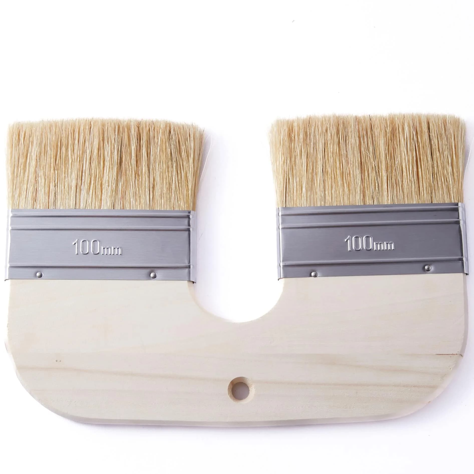 Xylarnoveth Limewash Paint Brush, 4 in Natural Bristle Double Brush | Wide U-Shaped Handle for Lime & Mineral Paints — Natural Wood + Beige Bristles