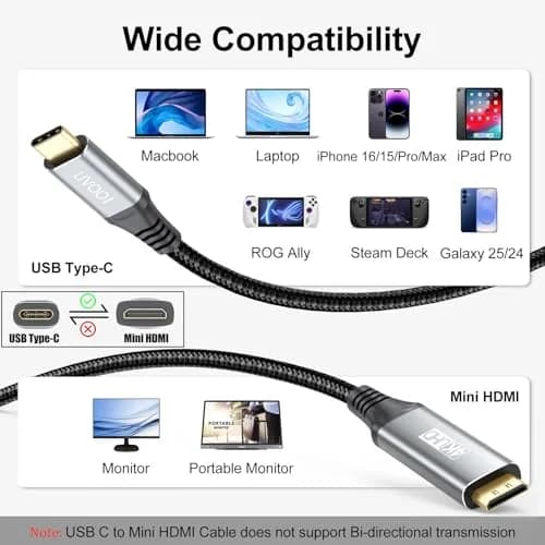 UVOOI USB C to Mini HDMI Cable 20cm (2ft) | 4K@60Hz High Speed for Portable Monitors thumbnail 6