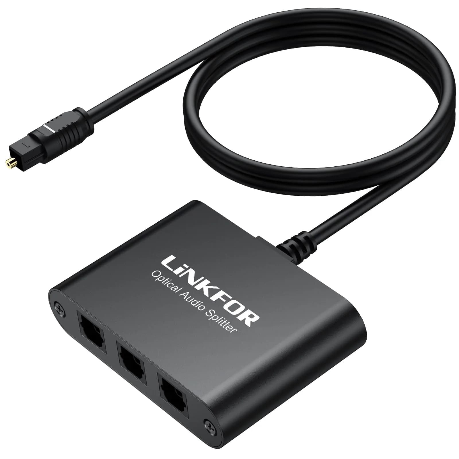 LiNKFOR 1x3 Optical Audio Splitter 156 g (5.5 oz) | Splits 1 Toslink Source to 3 Outputs — 1x3 Optical Cable Splitter Aluminum Shell