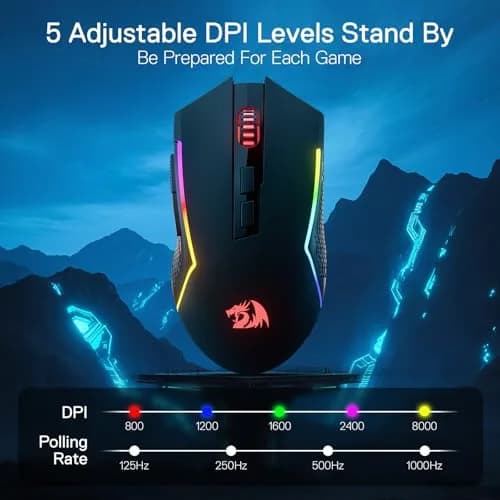 Redragon M693 LIT Wireless RGB Gaming Mouse 12800 DPI 7 Programmable Buttons | 3-Mode Connectivity thumbnail 5